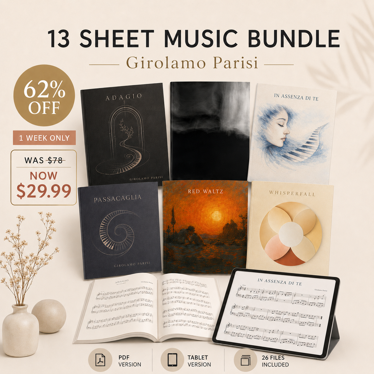 13 Piano Sheet Music Bundle | PDF + Tablet Versions